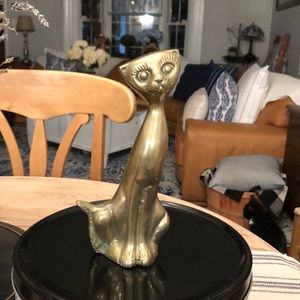 Mid century brass cat statue